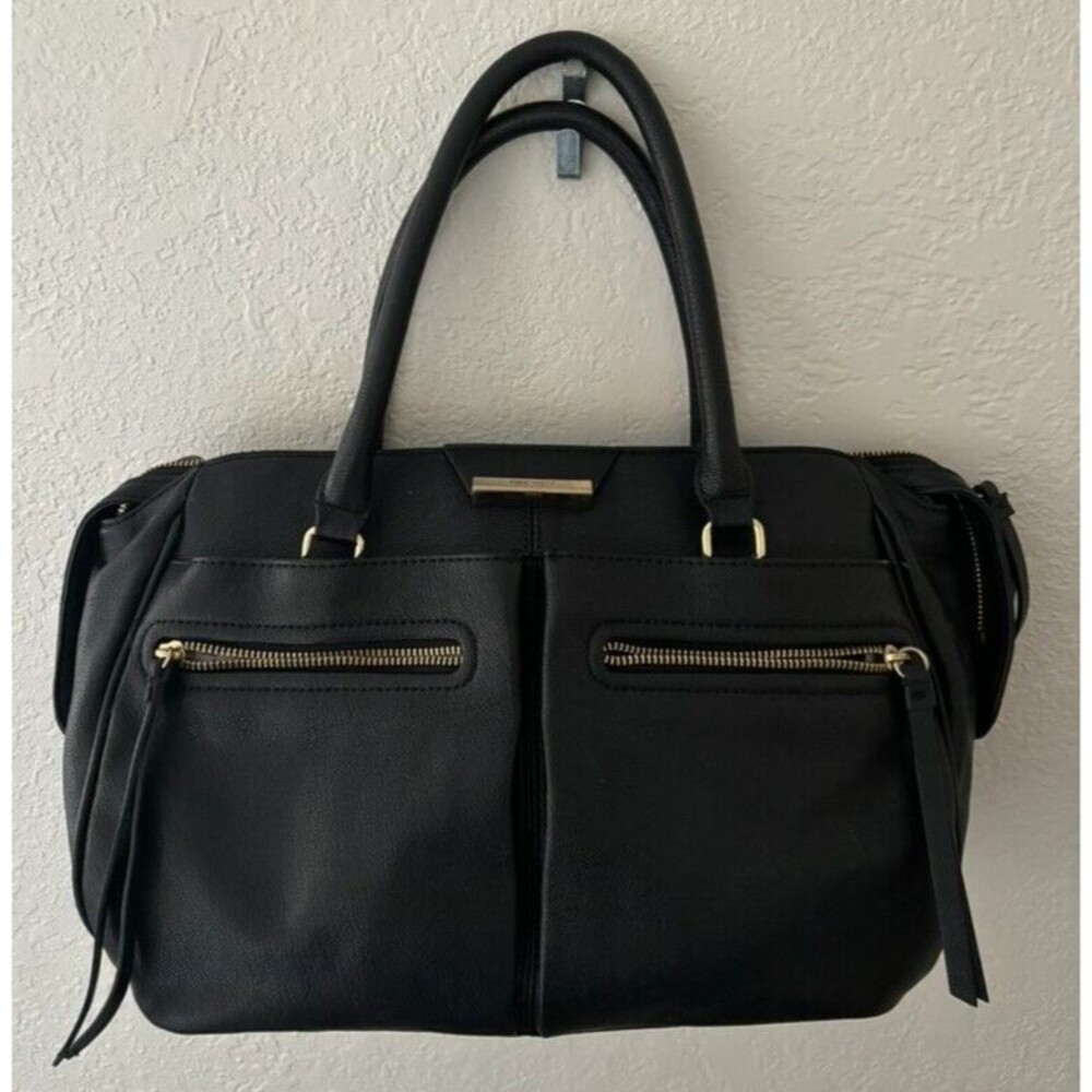 Nine West Leather Black Zipper Purse With Straps & Floral Lining